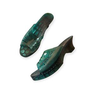 Vintage 60s Jelly Slide Sandals – Size 7, Green Plastic Wedge Heels made in USA